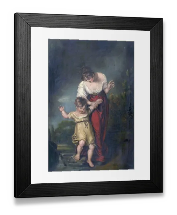 Framed Print : Woman and Child at a Ford Framed Print : Woman and Child at a Ford