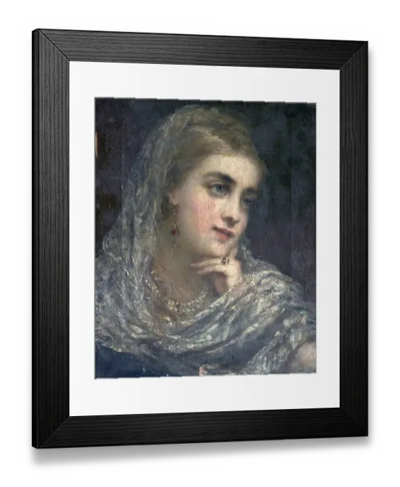 Framed Print : Portrait of a Woman with a Finger on Her Cheek Framed Print : Portrait of a Woman with a Finger on Her Cheek