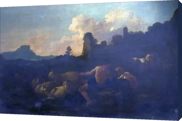Landscape with Shepherd, Sheep and Dog