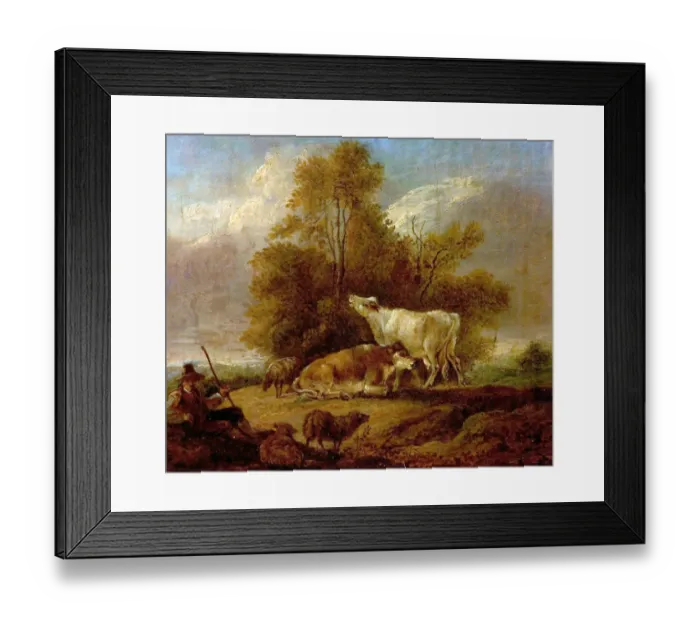 Framed Print : Landscape with Cattle and Figures