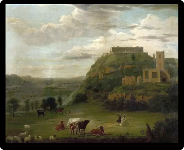 View of Nottingham Castle with St Nicholas Church and Houses