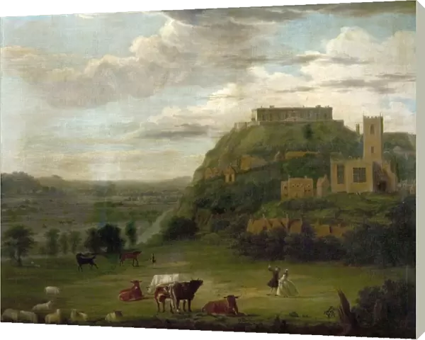 View of Nottingham Castle with St Nicholas Church and Houses