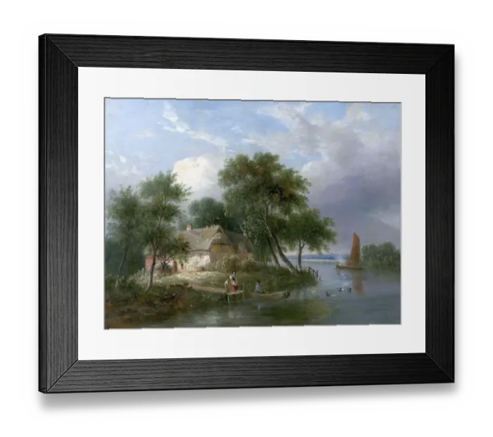 Framed Print : River Scene (Cottage and Trees) Framed Print : River Scene (Cottage and Trees)