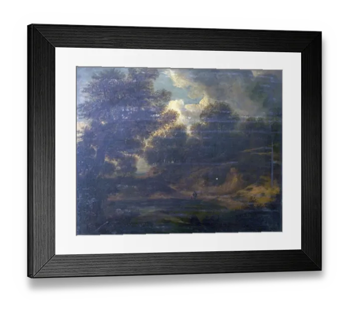 Framed Print : Wood Scene, Stream and Figures Framed Print : Wood Scene, Stream and Figures