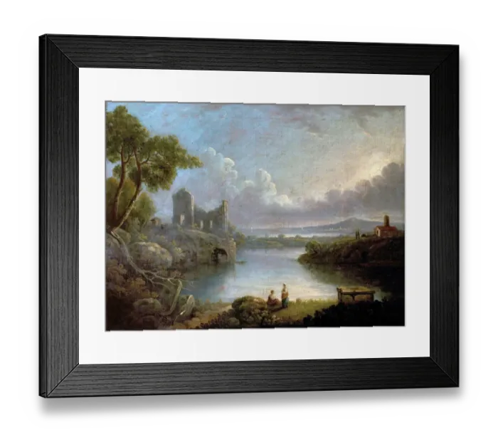 Framed Print : River Scene with Sea and Classical Ruins