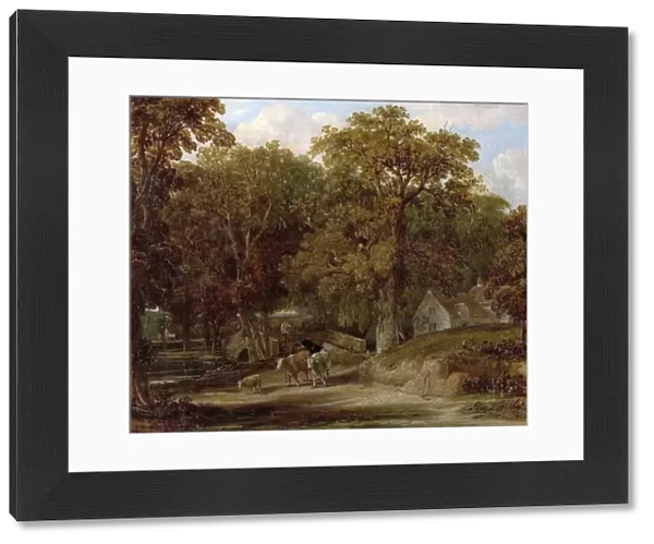 Woodland Scene with Bridge and Cattle