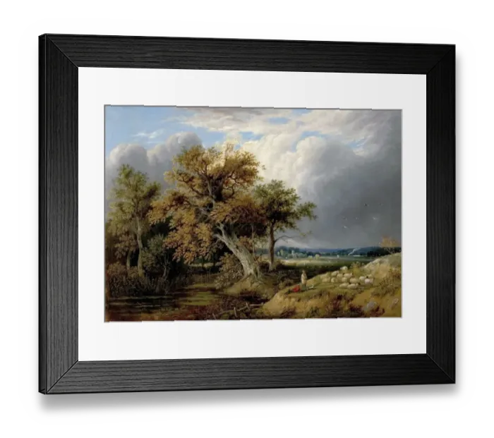 Framed Print : Landscape with Trees and Sheep Framed Print : Landscape with Trees and Sheep