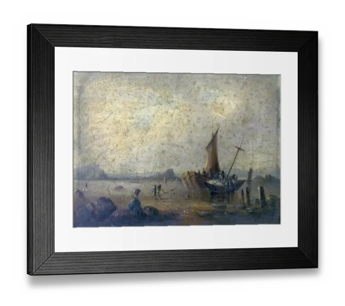Framed Print : Coast Scene with Figures and Boats Framed Print : Coast Scene with Figures and Boats