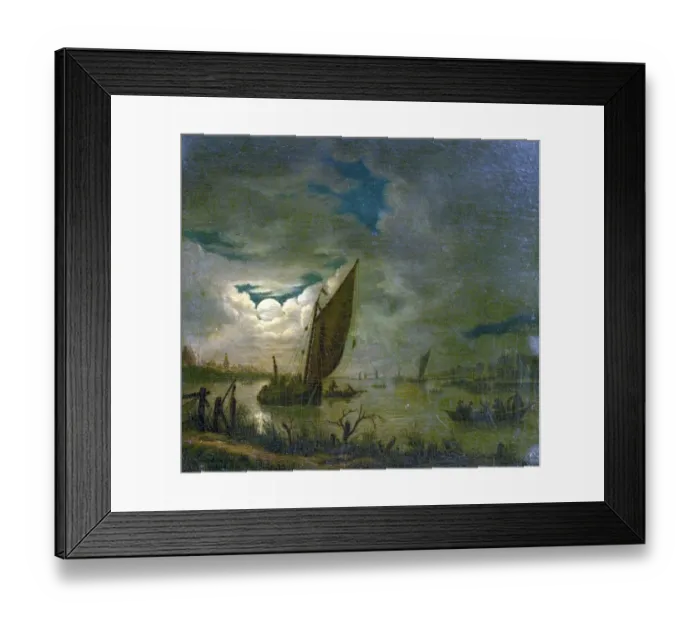 Framed Print : River Scene with Boats and Figures Framed Print : River Scene with Boats and Figures