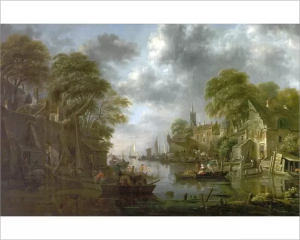 River Scene with Boats and Figures
