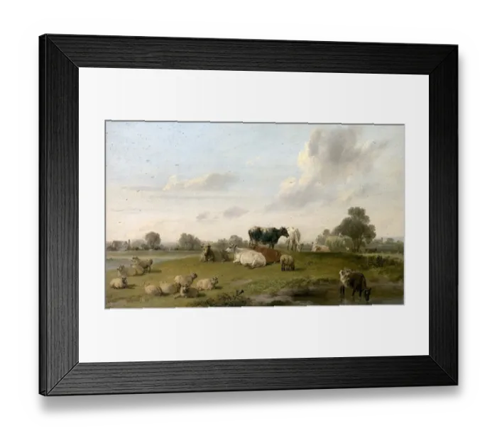 Framed Print : Landscape with Cattle and Sheep Framed Print : Landscape with Cattle and Sheep