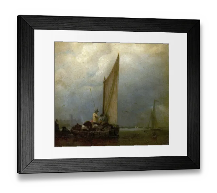 Framed Print : A River Scene with Barges Framed Print : A River Scene with Barges