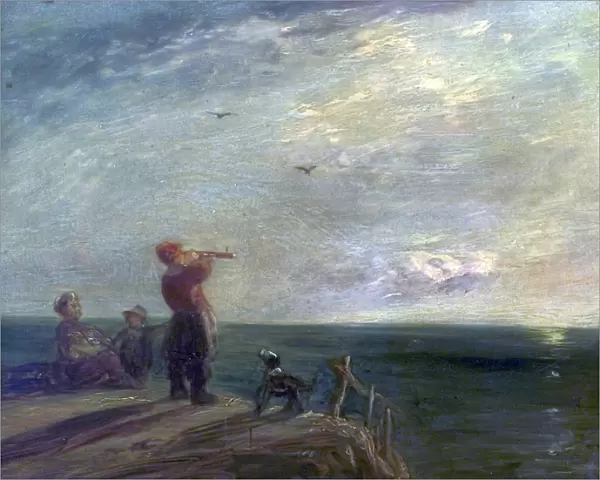 Seascape with Figures and Dog, Sunset