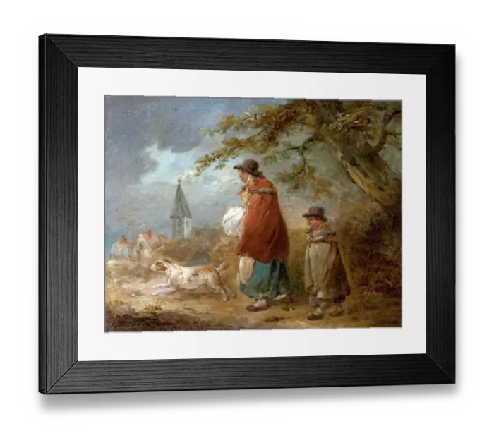 Framed Print : Woman, Child and Dog on a Road Framed Print : Woman, Child and Dog on a Road