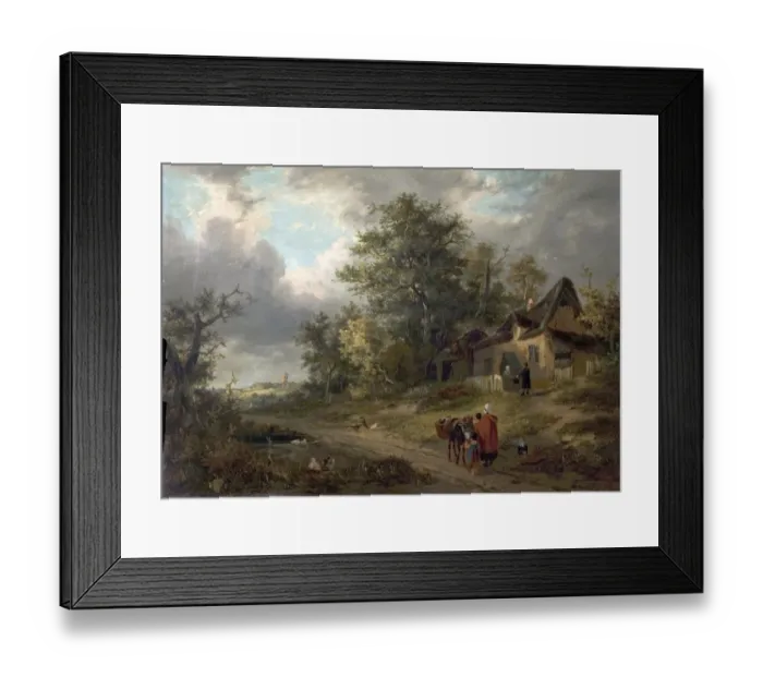 Framed Print : Landscape with Cottages and Tinker Framed Print : Landscape with Cottages and Tinker
