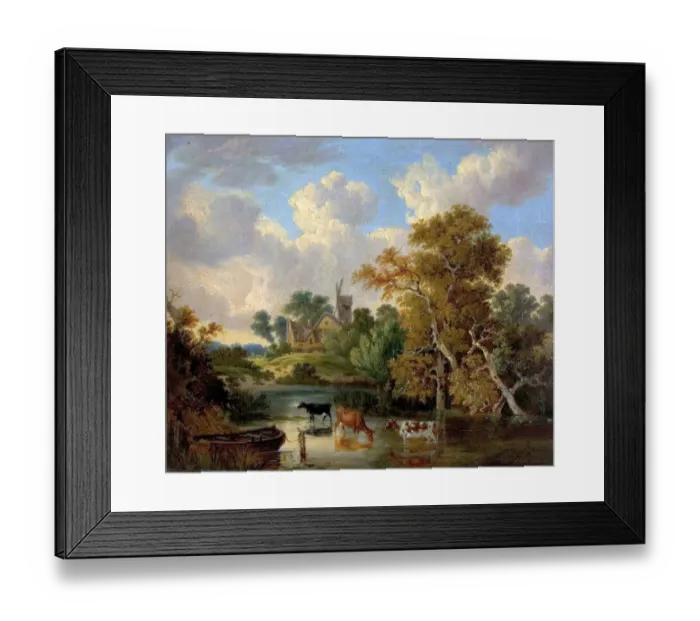 Framed Print : Landscape with Cattle in a Pool Framed Print : Landscape with Cattle in a Pool