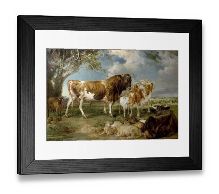 Framed Print : Bull, Cow and Calf in a Landscape