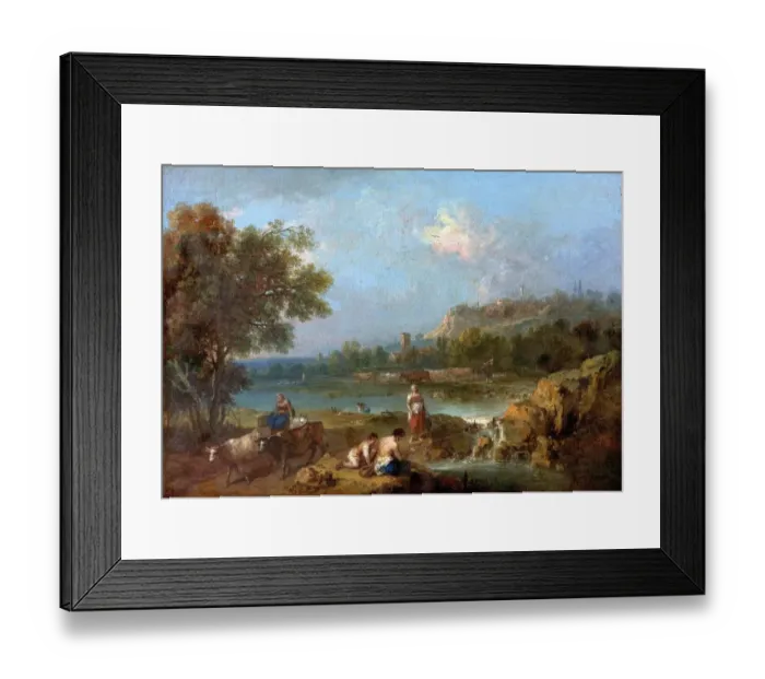 Framed Print : River Scene with Peasants Framed Print : River Scene with Peasants