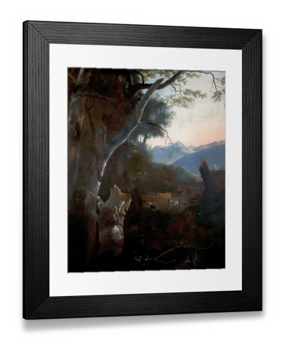 Framed Print : Mountainous Landscape with Peasants, Cows and Goats