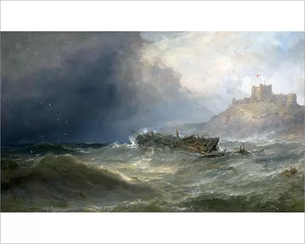 Brig Drifting Ashore off Bamborough, Northumberland (Bamborough Castle, Northumberland with a Wreck)