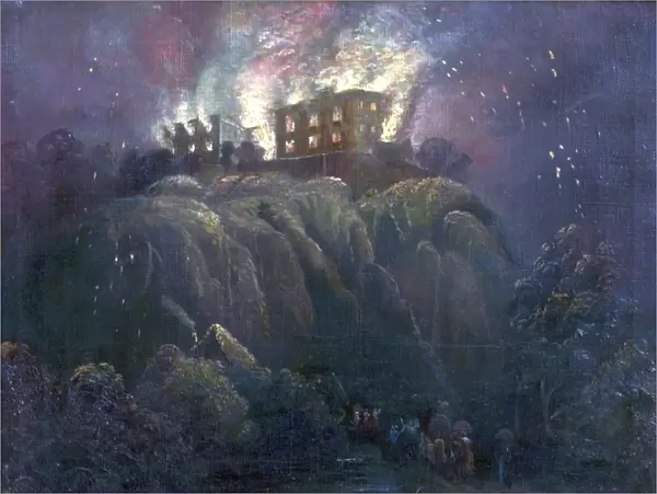 Nottingham Castle on Fire