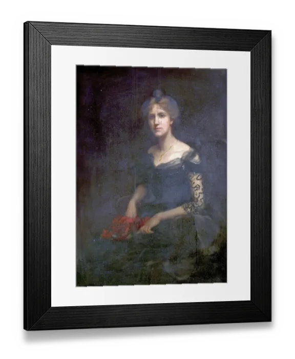Framed Print : Mrs Mary E. Pennel (Portrait of a Seated Woman Dressed in Black with Red Flowers on Her Lap)