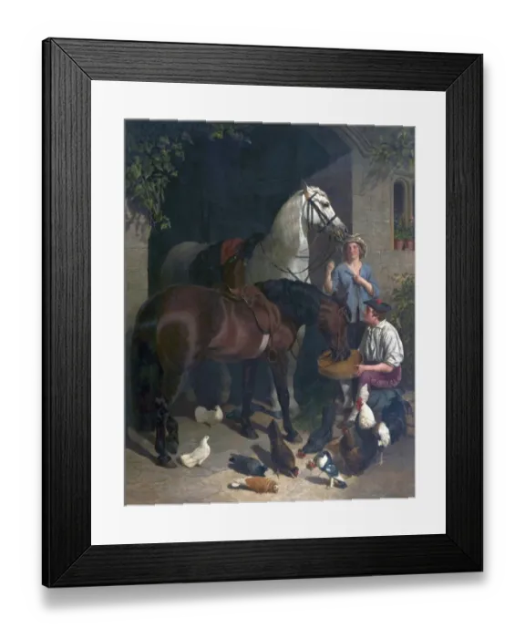 Framed Print : Feeding the Horses (Horses, Figures and Poultry) Framed Print : Feeding the Horses (Horses, Figures and Poultry)