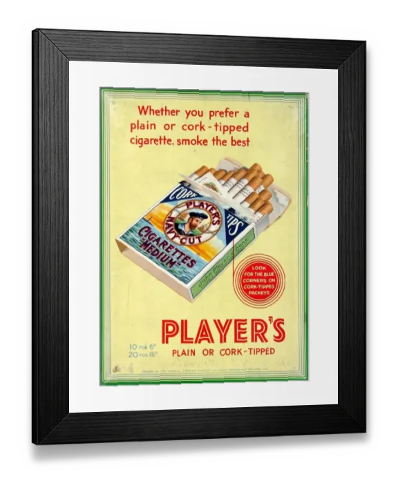 Framed Print : Navy Cut Medium Cork Tip Cigarettes, 1931 Framed Print : Navy Cut Medium Cork Tip Cigarettes, 1931