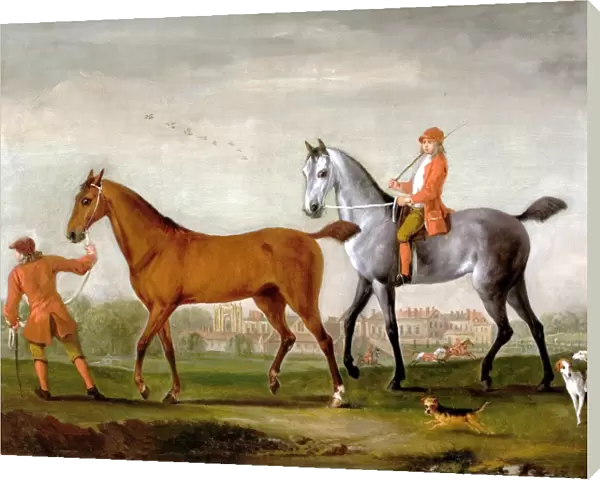 Two racehorses with grooms and hounds in the park at Newstead Abbey, by Peter Tillemans, 1724