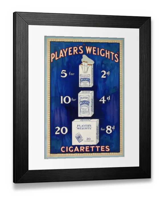 Framed Print : Weights Cigarettes, 1926=28 Framed Print : Weights Cigarettes, 1926=28