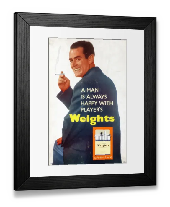 Framed Print : A man is always happy with Players Weights, 1961 Framed Print : A man is always happy with Players Weights, 1961