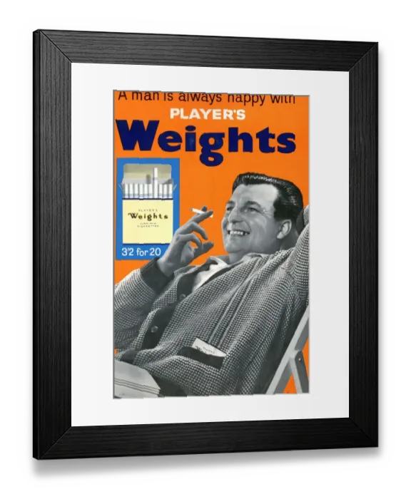 Framed Print : A man is always happy with Players Weights: Orange, 1961