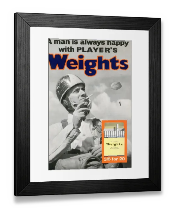 Framed Print : A man is always happy with Players Weights: Parachutist, 1961 Framed Print : A man is always happy with Players Weights: Parachutist, 1961