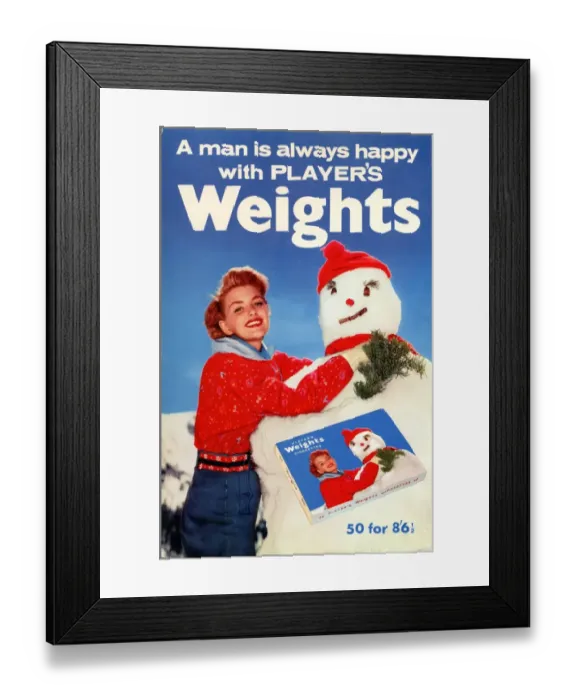Framed Print : A man is always happy with Players Weights: Snowman, 1962 Framed Print : A man is always happy with Players Weights: Snowman, 1962