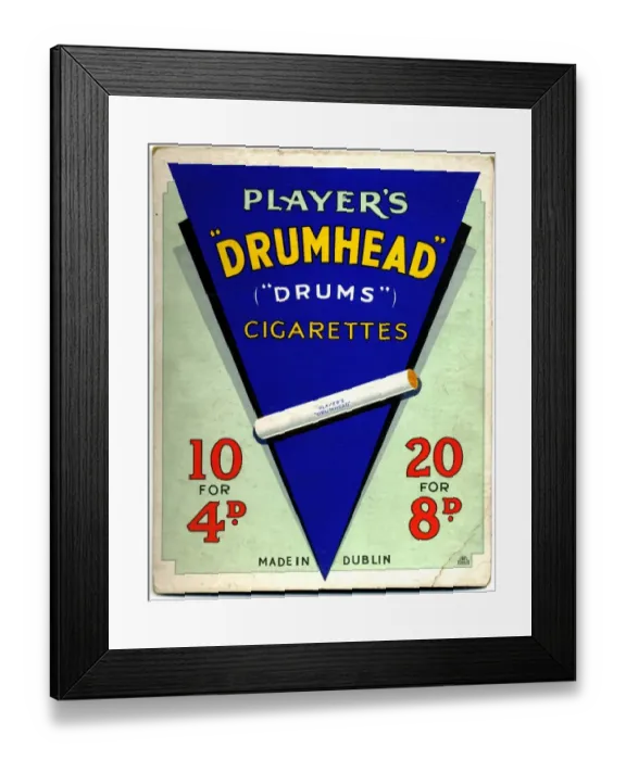 Framed Print : Drumhead Cigarettes: Made in Dublin, 1934 Framed Print : Drumhead Cigarettes: Made in Dublin, 1934