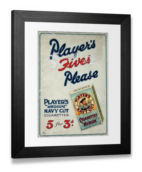 Framed Print : Navy Cut Medium Fives Cigarettes, 1927=28