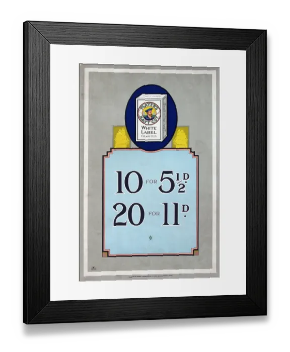 Framed Print : Navy Cut White Label cigarettes, 1925 Framed Print : Navy Cut White Label cigarettes, 1925