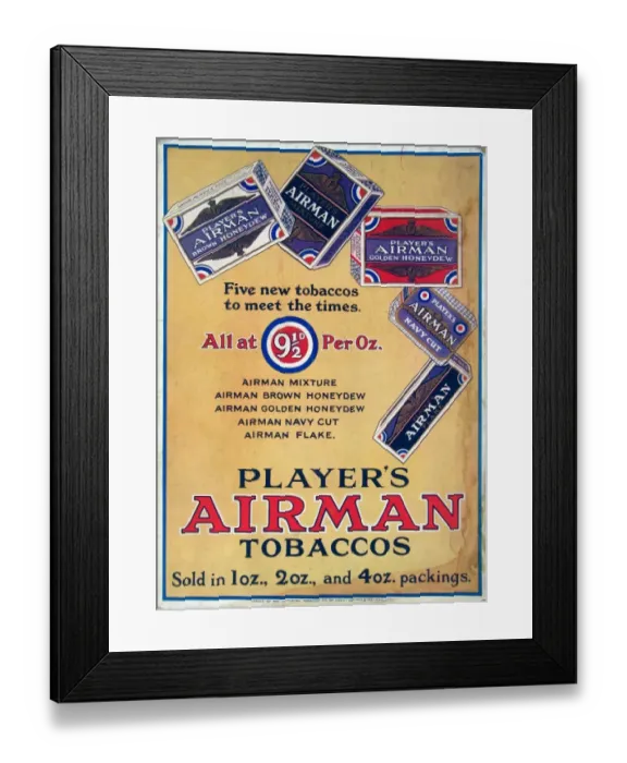 Framed Print : Airman Tobacco: Five new tobaccos, 1928=30 Framed Print : Airman Tobacco: Five new tobaccos, 1928=30