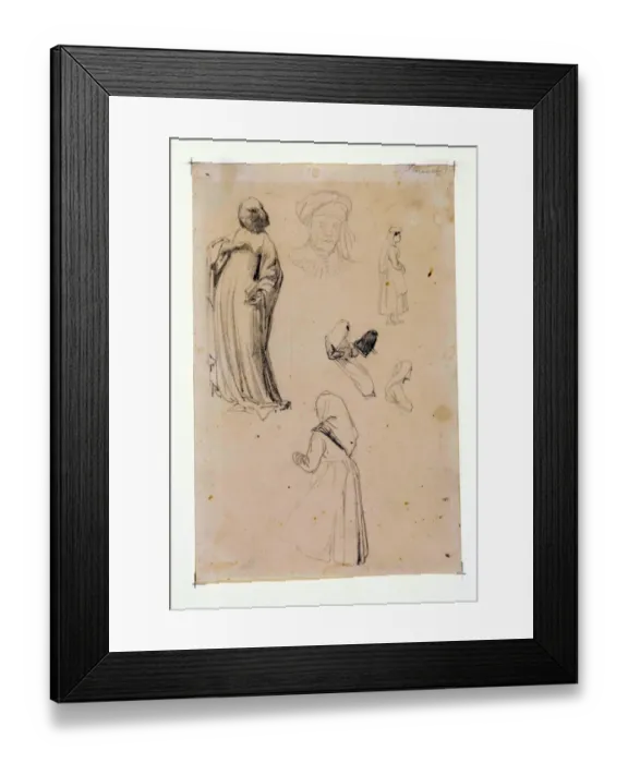 Framed Print : Six Figure Studies aka Six figure studies after Lorenzo Ghiberti, by Richard Parkes Bonington, [1826] after GHIBERTI