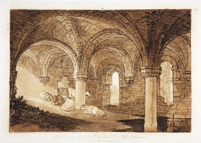 Framed Print : Crypt of Kirkstall Abbey from Liber Studiorum, drawn, by J. M. W. Turner Framed Print : Crypt of Kirkstall Abbey from Liber Studiorum, drawn, by J. M. W. Turner