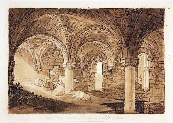 Crypt of Kirkstall Abbey from Liber Studiorum, drawn, by J.M.W. Turner