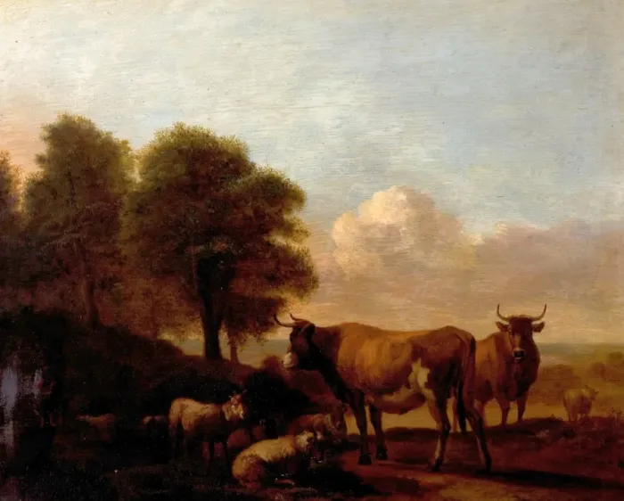 Framed Print : Landscape with Cattle