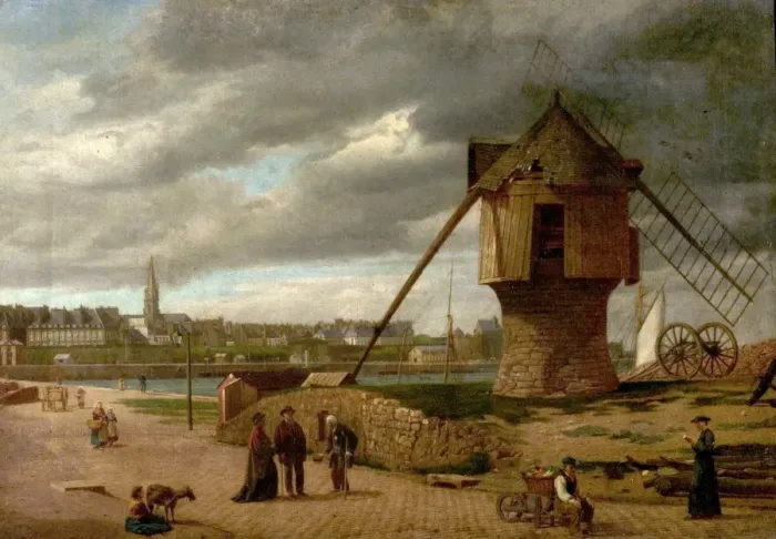 Framed Print : Landscape with a Windmill, St Malo, France - James Collinson Framed Print : Landscape with a Windmill, St Malo, France - James Collinson