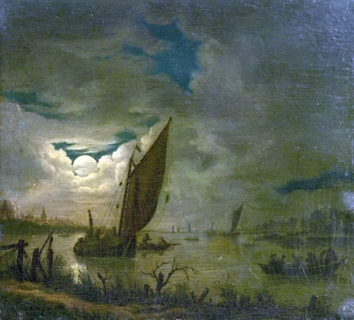 Framed Print : River Scene with Boats and Figures Framed Print : River Scene with Boats and Figures