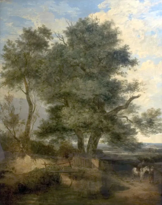 Framed Print : Trees by a Brook (The Willow Tree, a Horseman and a Woman on a Road) - Johny Crome Framed Print : Trees by a Brook (The Willow Tree, a Horseman and a Woman on a Road) - Johny Crome