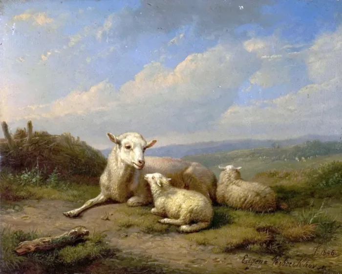 Framed Print : The Twins. Artist: Verboeckhoven, Eugene Joseph - Title Framed Print : The Twins. Artist: Verboeckhoven, Eugene Joseph - Title