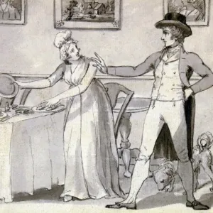 Couple in Interior with Cradle, by English School, 1700-1799
