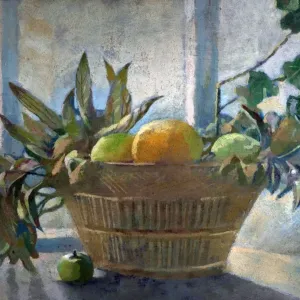 Fruit and Leaves in a Basket - George Sheringham