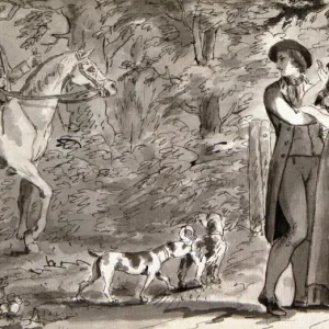 Lovers with Man on Horseback, by English School, 1700-1799
