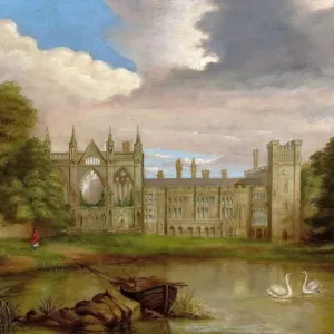 Newstead Abbey Print: Oil on canvas depiction of a lake and abbey ruins Newstead Abbey Print: Oil on canvas depiction of a lake and abbey ruins